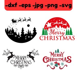 Merry Christmas 4 SVG, Christmas Scene With Santa SVG, Cut File, Cricut, Commercial use, Silhouette, Reindeer DXF file, Christmas decoration