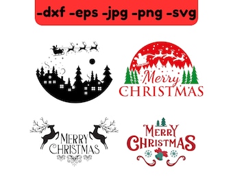 Escena navideña de Papá Noel SVG: Archivo de corte de reno (descarga digital)