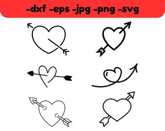 Corazón con flecha SVG: Clipart de corazón perforado, estilo doodle (descarga digital)