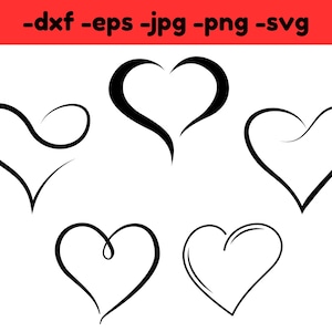 Open hart svg png dxf jpg eps clip art cut bestanden voor cricut silhoutte eenvoudige schets hand getekende Valentijn bundel instant digitale download