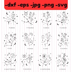 Dierenriem maand bloem Svg, Zodiac Svg, geboorte maand bloem Svg-bestanden voor Cricut Instant Download, bloemen Svg, maand bloem Svg geboorte maand Svg