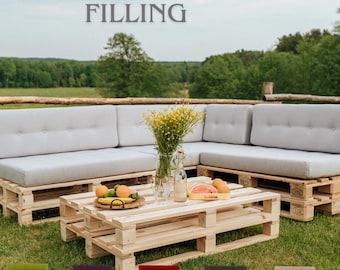 Elegante europalletbankkussens – schuimrubber zitting en rugleuning op maat gemaakt voor tuin of terras