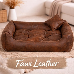 Lit pour chien en similicuir fait main - Doux, chaud et confortable, option personnalisée