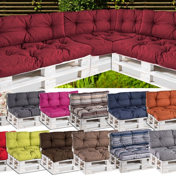 Coussin de palette capitonné d'extérieur, coussins de canapé en palette, coussins de meuble en palette, coussins en palette euro, résistant à l'eau, 120 x 80 cm/120 x 60 cm