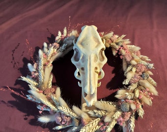 Druidic Totem - Boar Skull (modeled) and crown of dried flowers - Handmade Unique Piece