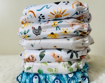 Reusable Nappies (Pack of 6) Bamboo Inserts Included Cloth Nappy Baby Washable Cloth Diaper One Size Eco Friendly Pocket