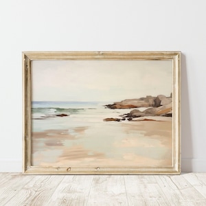 Muted Beach Print, Coastal Painting Downloadable Print , Ocean Wall Art, Modern Aesthetic, Minimalist Beach Print, Ocean Print Coastline image 1