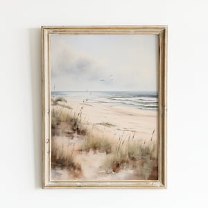 Neutral Beach Print, Muted Nantucket Coastline Painting, Coastal Print, Modern Coastal Beach Printable Wall Art, Coastal Seaside Painting