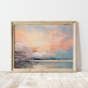 Coastal Wall Art Download, Pastel Beach Print, Watercolor Art, Beach Sunset Abstract Beach Wall Art, Colorful Art Beach Ocean Print Download image 1