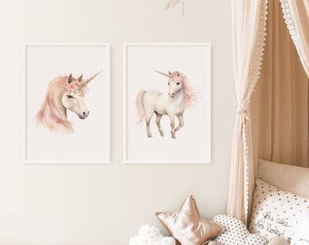 Unicorn Nursery Wall Art, Unicorn Nursery Art, Nursery Wall Art, Unicorn Wall Art, Nursery Prints, Unicorn Print Set of Two Wall Art