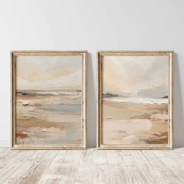 Set of Two Abstract Painting, Beige Wall Art Set, Minimalist Modern Art Printable Gallery Set of 2, Tonal Abstract Painting Set of 2 Prints