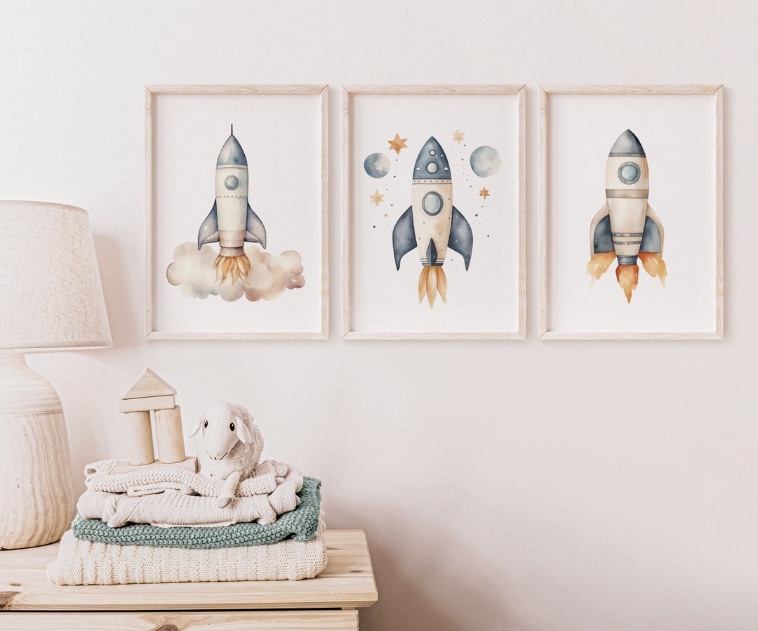 Space Nursery Wall Art, Space Nursery Print, Boy Nursery Decor, Set of