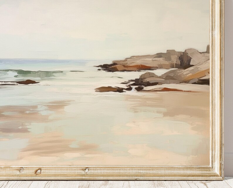 Muted Beach Print, Coastal Painting Downloadable Print , Ocean Wall Art, Modern Aesthetic, Minimalist Beach Print, Ocean Print Coastline image 2