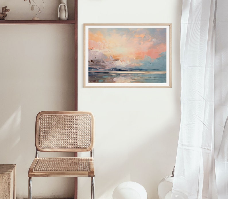 Coastal Wall Art Download, Pastel Beach Print, Watercolor Art, Beach Sunset Abstract Beach Wall Art, Colorful Art Beach Ocean Print Download image 5