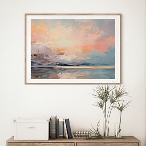 Coastal Wall Art Download, Pastel Beach Print, Watercolor Art, Beach Sunset Abstract Beach Wall Art, Colorful Art Beach Ocean Print Download image 3