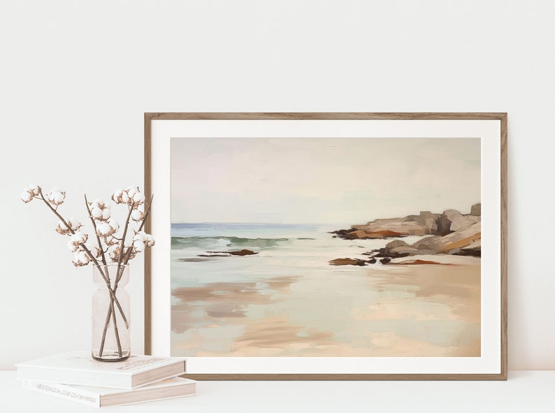 Muted Beach Print, Coastal Painting Downloadable Print , Ocean Wall Art, Modern Aesthetic, Minimalist Beach Print, Ocean Print Coastline image 4