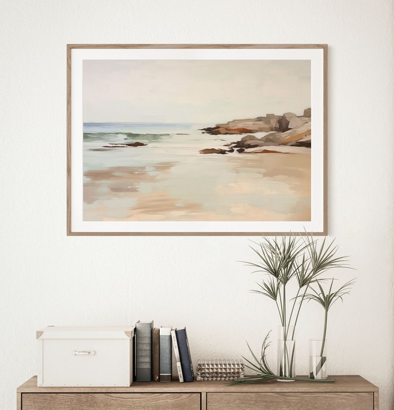 Muted Beach Print, Coastal Painting Downloadable Print , Ocean Wall Art, Modern Aesthetic, Minimalist Beach Print, Ocean Print Coastline image 3