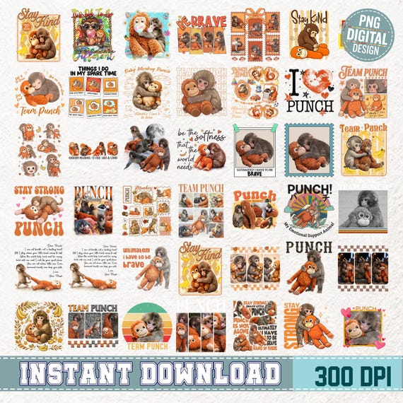40+ Punch Baby Monkey PNG Bundle, Viral Emotional Plush Monkey PNG, Lonely Cute Monkey Graphic, Dear Punch Inspired Design, Digital Download