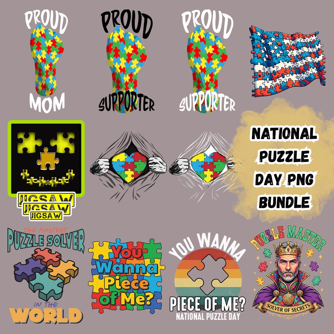 10+ Autism Awareness PNG Bundle – Proud Mom & Supporter Puzzle Designs ...