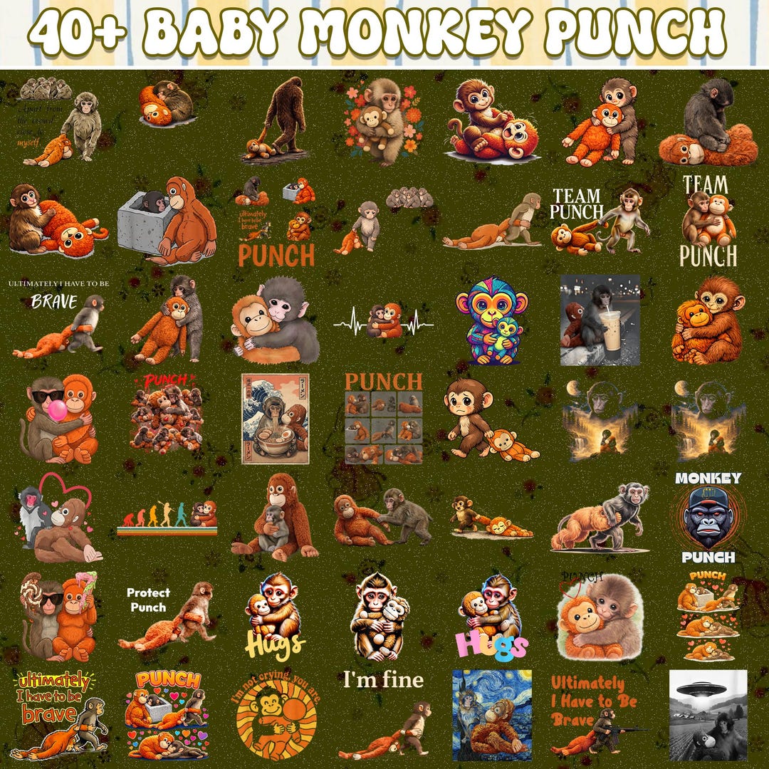 40+ Punch Baby Monkey Bundle PNG, Emotional Support Monkey, Mental ...