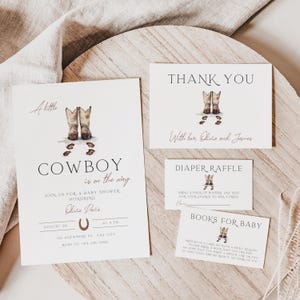A Little Cowboy Baby Shower Invitation Bundle, Editable Cowboy Boots Baby Shower Invite Template, Wild West Country Baby Shower Invite BS188