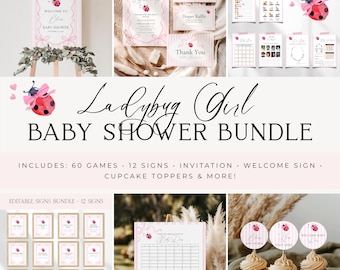 Ladybug Baby Shower Bundle, Editable Invitations, Fun Games, Decor for Girl Baby Shower, Love Bug Celebration BS27