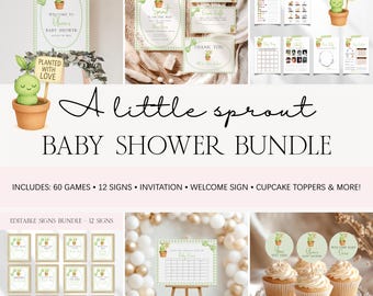 Little Sprout Baby Shower Bundle, Gender Neutral Invitation, Locally Grown Garden Decor for Baby Shower Party BS4