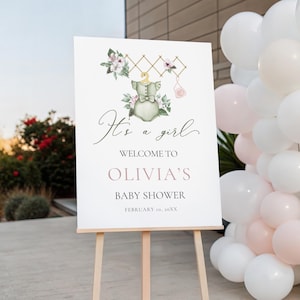 Boho Girl Clothesline Baby Shower Welcome Sign, Editable Baby Girl Clothesline Welcome Sign Canva Template, Boho Girl Welcome Poster BS102