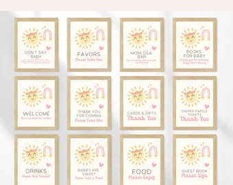 Little Ray of Sunshine Baby Shower Table Sign, Girl Party Decor, Custom Printable Decoration BS199