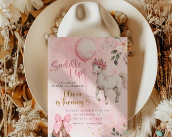 Cowgirl Birthday Invitation, Editable Digital Template for Western Party, Instant Download, Fun Kids Invite BS119