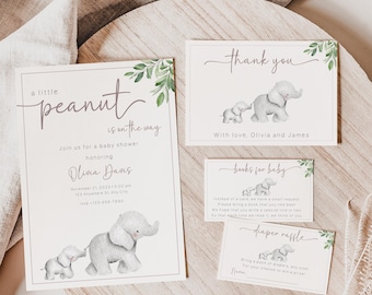 Little Peanut Digital Baby Shower Invitation Bundle, Editable Baby Elephant Baby Shower Invite Canva Template, Little Peanut Shower BS209