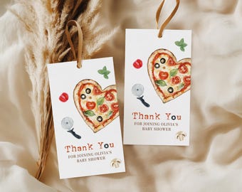 Pizza Baby Shower Thank You Tag, Editable Slice Slice Baby Pizza Shower Favor Tag Template, Italian Pizza Themed Party Gift Favor Tag BS99