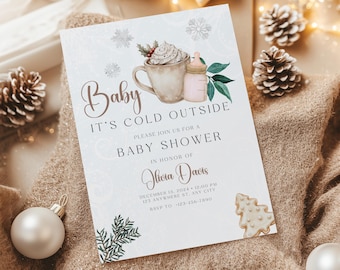 Baby It's Cold Outside Baby Shower Invitation, Printable Baby It's Cold Winter Wonderland Snowflake Girl Baby Shower Invitation Invite BS36