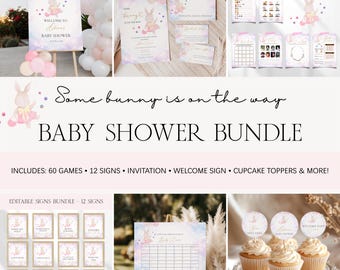 Some Bunny Baby Shower Bundle, Digital Download, Editable Invitation, Fun Bunny Games for Baby Shower BS245