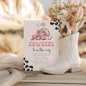 Cowgirl Baby Shower Invitation, A Little Cowgirl Baby Shower Invitation, Editable Country Wild West Rodeo Baby Shower Invite Template BS10