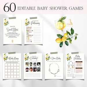 Mediterranean Lemon Baby Shower Games Bundle, Italian Citrus Baby Shower Activity Games, Positano Lemon Baby Shower Bingo Games Bundle BS141