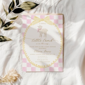 Little Lamb Baby Shower Invitation, Cute Sheep Invite for Girl, Editable Template, Instant Download, Party Decor BS236