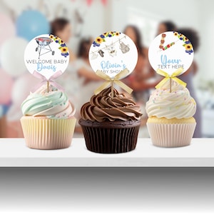 Baby Q Baby Shower Cupcake Toppers, Editable Couples Baby Barbeque Baby Shower Cupcake Toppers, Picnic BBQ Baby Shower Party Decoration BS84