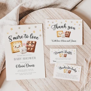 Einladungspaket „S'more to Love“ für die Babyparty, bearbeitbarer digitaler Download, geschlechtsneutral, rustikales Herbstmotiv BS79
