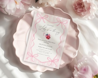 Pink Ladybug Baby Shower Invite, Editable Template, Digital Download, Custom Girl Party Invitation BS27