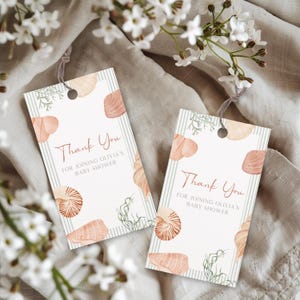 Seashell Baby Shower Thank You Tag, Editable Gender Neutral Beach Baby Shower Favor Tag Template, Printable Summer Shower Thank You Tag BS45