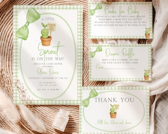 Little Sprout Baby Shower Invitation Bundle, Editable Garden Theme, Digital Download, Cute Baby Invite Template BS4