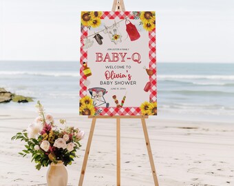 Cartello di benvenuto per baby shower con barbecue, decorazione personalizzata per la festa, poster di benvenuto divertente per barbecue BS205