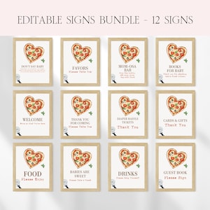 Pizza Baby Shower Table Signs Bundle, Editable Slice Slice Baby Pizza Baby Shower Sign, Food Pizza Gift Table Card Diaper Raffle Signs BS99