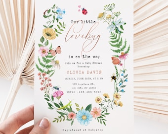 Lovebug Baby Shower Invitation, Editable Floral Template, Digital Download, Girl or Boy Bug Theme Invite BS132