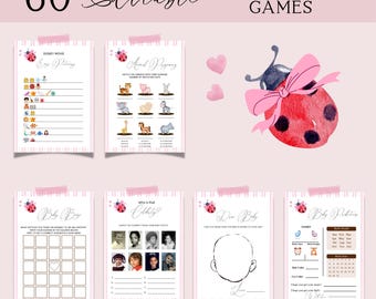 Ladybug Baby Shower Games Bundle, Pink Printable Activities for Girls, Fun Activities for a Memorable Party BS27