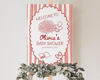 Pasta and Pacifiers Baby Shower Welcome Sign, Cute Decor for Newborn Celebration, Customizable BS77