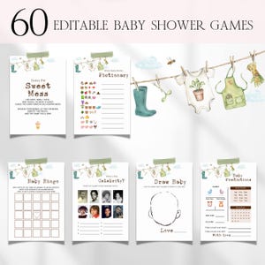 Locally Grown Baby Shower Games Bundle, Editable Locally Grown Organic Baby Shower Games, Farmers Market Garden Baby Shower Bingo Games BS34
