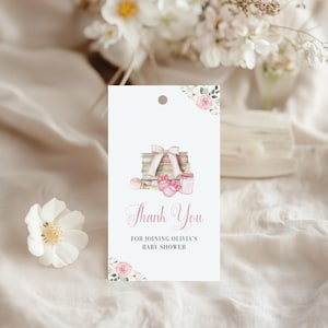 Storybook Baby Shower Thank You Tag, Editable Pink Girl Baby Shower Book Themed Favor Tag, Printable Book Themed Thank You Tag Template BS69