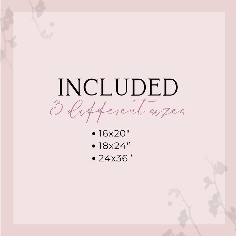 text that reads "INCLUDED 3 different aza" along with dimensions for different sizes of the included aza.